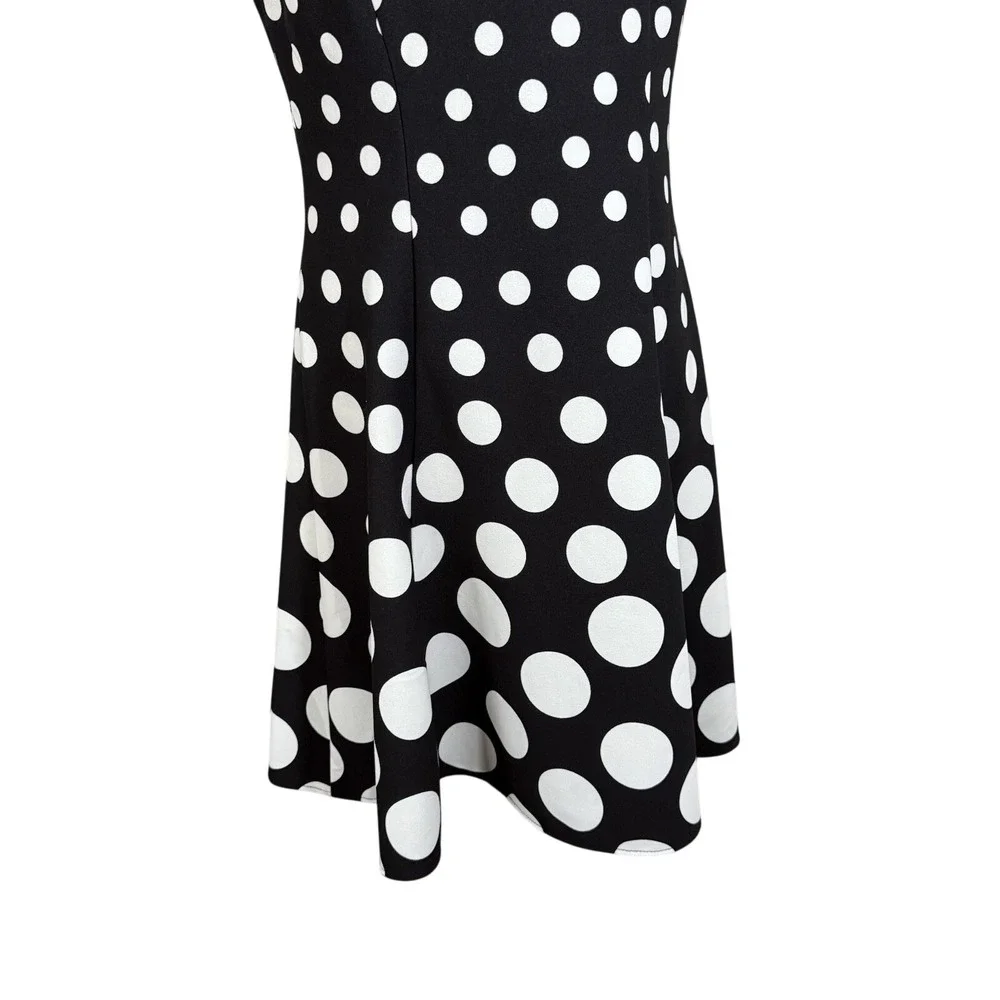 London Times Women's Size 10 Black & White Polka Dot Fit & Flare Dress